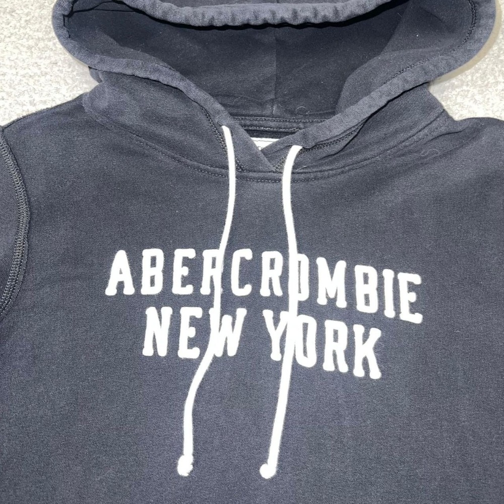 VTG Abercrombie & Fitch New York Hoodie Men's Sz L Black Embroider Logo Pullover - Picture 3 of 9